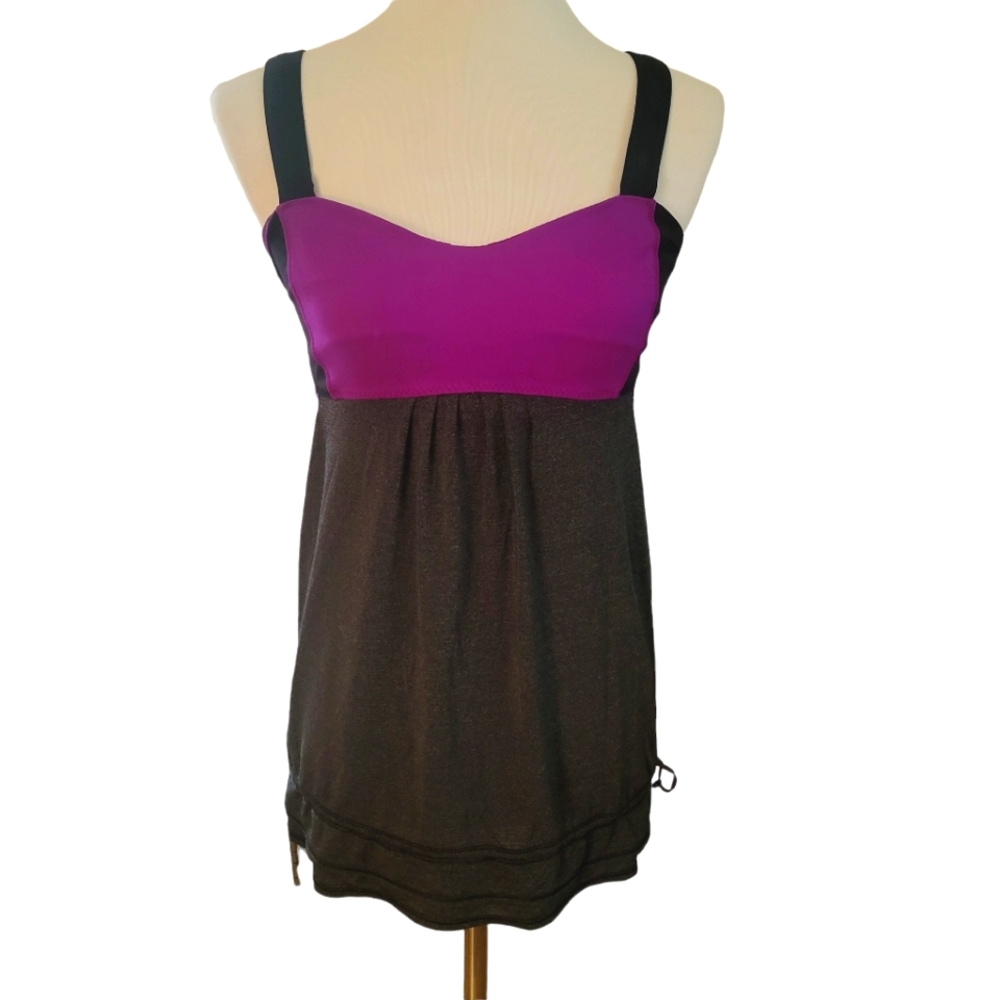 Lululemon Rest Less Tank Top Womens 6 Purple Gray Black BIB Wide Straps